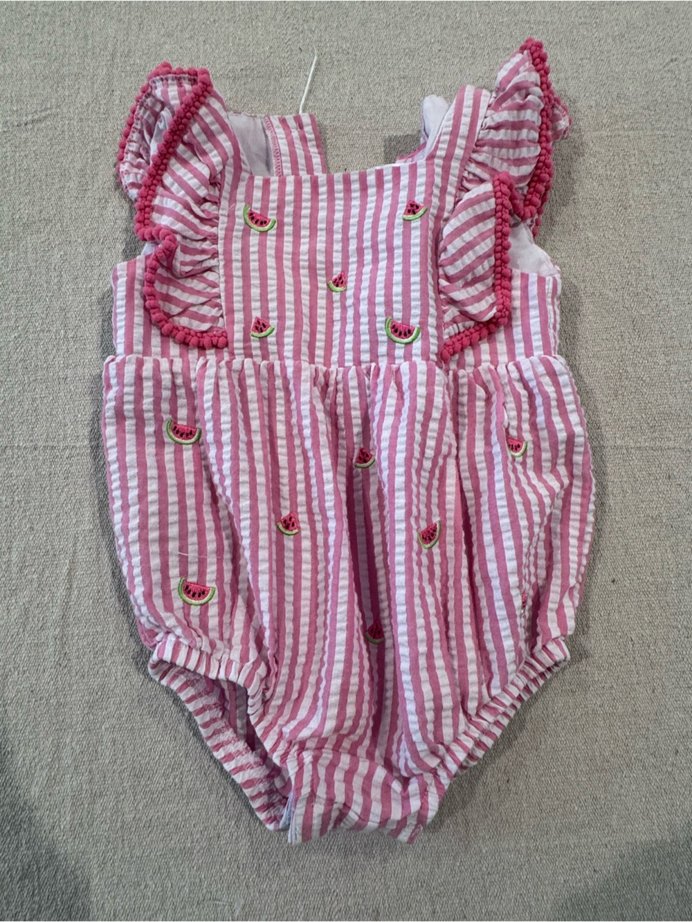 Good Lad Pink and White Striped Watermelon Embroidered Diaper Cover